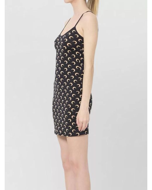 MARINE SERRE Black Printed V-Neck Sleeveless Mini Dress