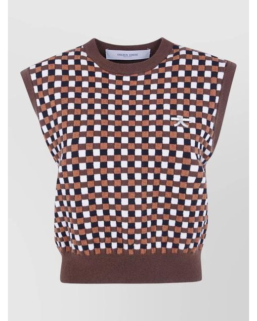 Golden Goose Deluxe Brand Pink Journey Roby Knit Vest Wool Checks