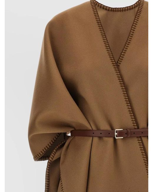 Max Mara Brown Mxacolomba Cape Belted Waist Asymmetric Hem