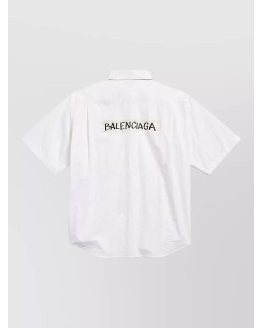 Balenciaga White Cotton Poplin Oversized Printed Shirt for men