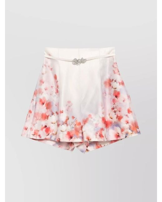 Zimmermann Pink Silk Blend Floral-Print High-Rise Tailored Shorts