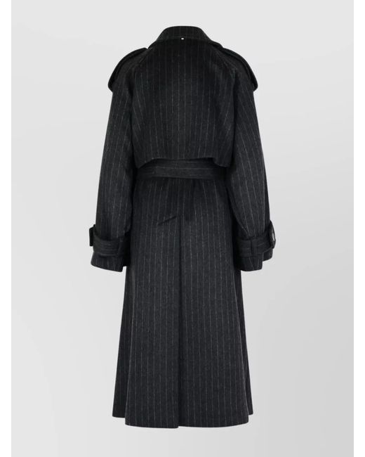 Sportmax Black Wool Pinstripe Trench Coat