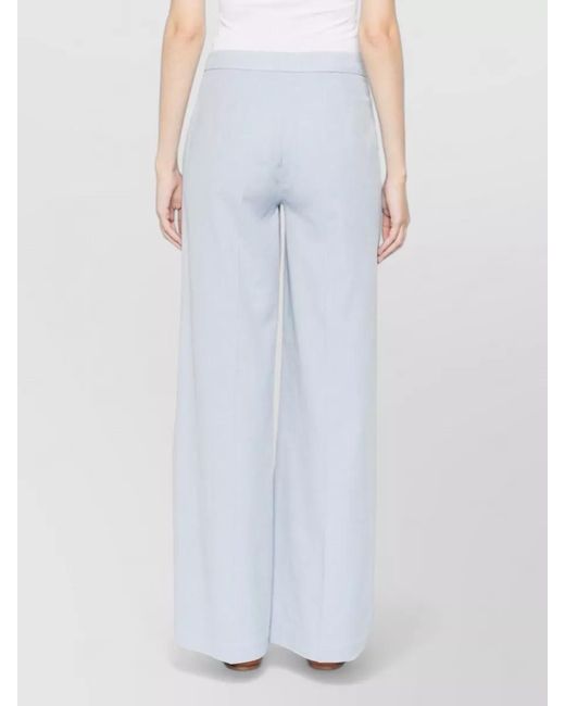 Via Masini 80 White Cotton Trousers Wide Leg Design