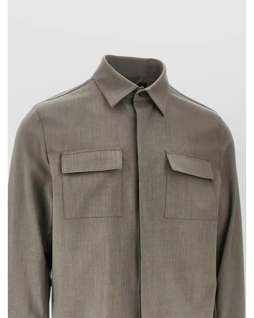 Herno Gray Shirt Jacket Collared Design Flap Pockets for men