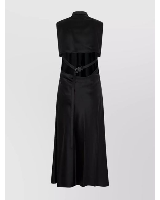 Off-White c/o Virgil Abloh Black Satin Sleeveless V-Neck Cutout Midi Dress