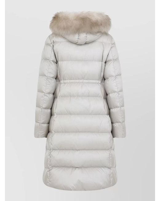 Moncler Gray Boedic Long Coat Detachable Hood Fur Trim
