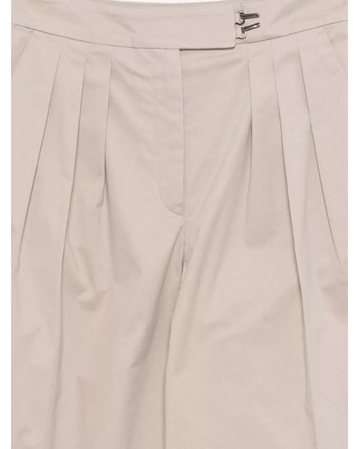 Emporio Armani Natural Cotton Pleated Wide-Leg Trousers