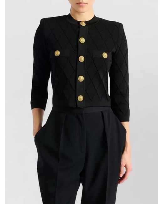 Balmain Black Quilted Cropped Cardigan