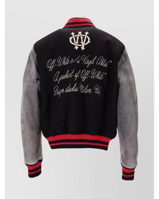 Off-White c/o Virgil Abloh Black Gothic Ow Wool Den Reg Varsit/Froz for men