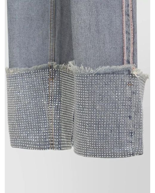 Acne Gray Denim Rhinestone Straight-Leg Cropped Jeans