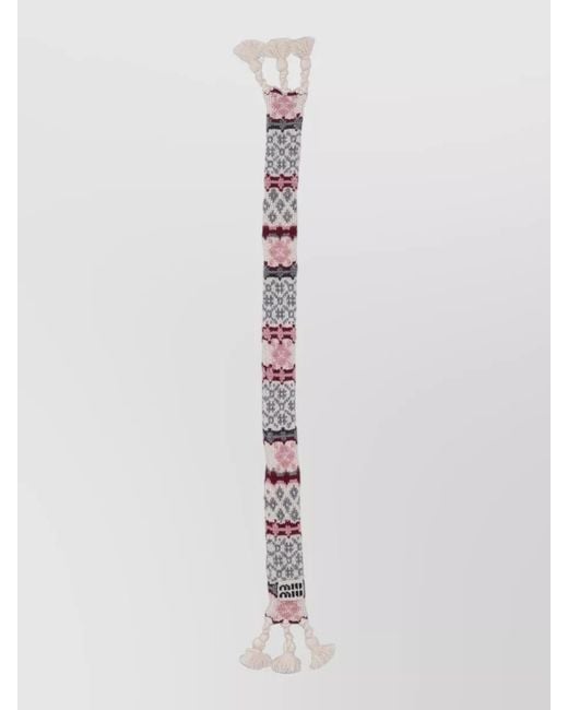 Miu Miu White Cashwool Jacquard Keyring Tassel Charm