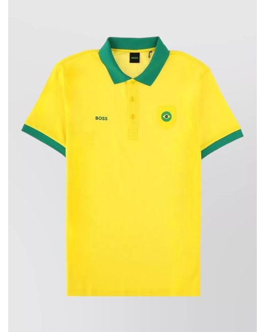 Boss Yellow Polo Shirt Contrast Trim Short Sleeves for men