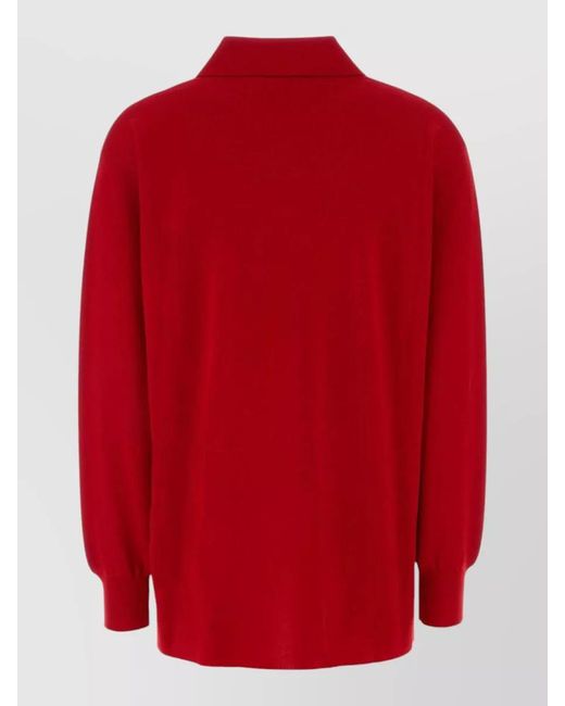 Loewe Red Stretch Cashmere Blend Long Sleeve Polo Shirt