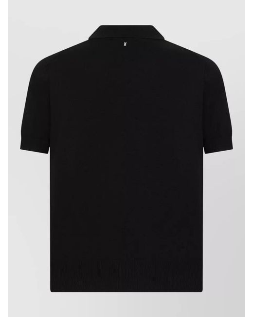 AMI Black Wool Short-Sleeve Polo Shirt for men