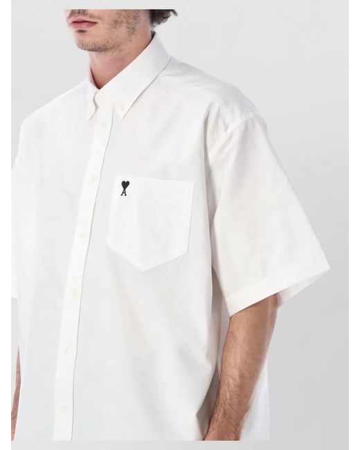 AMI White Bowling Shirt Cotton Short Sleeves Logo for men