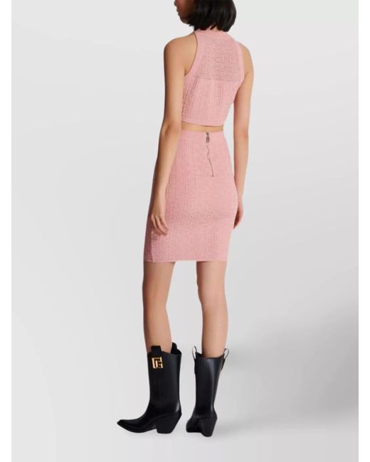 Balmain Pink Monogram Ribbed Halterneck Knit Top