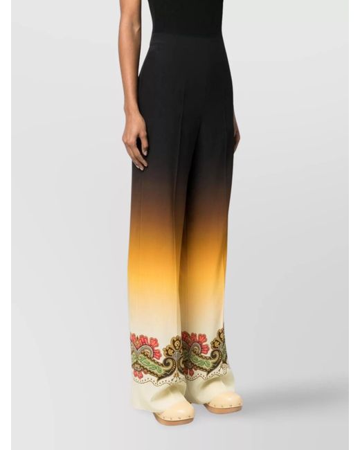 Etro Black Silk Graphic-Print Straight-Leg Trousers