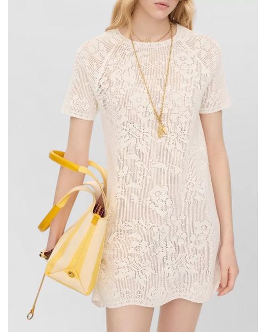Chloé White Crochet Floral Knit Short Dress Semi Sheer