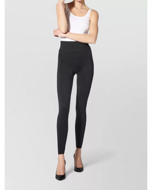 Wolford Blue Ribbed Seamless Leggings Elastic Waistband