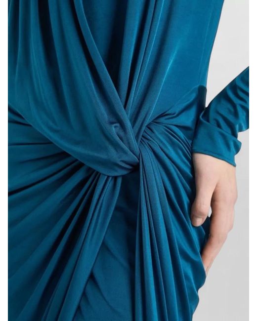 Balmain Blue Draped Knot-Detail Midi Dress