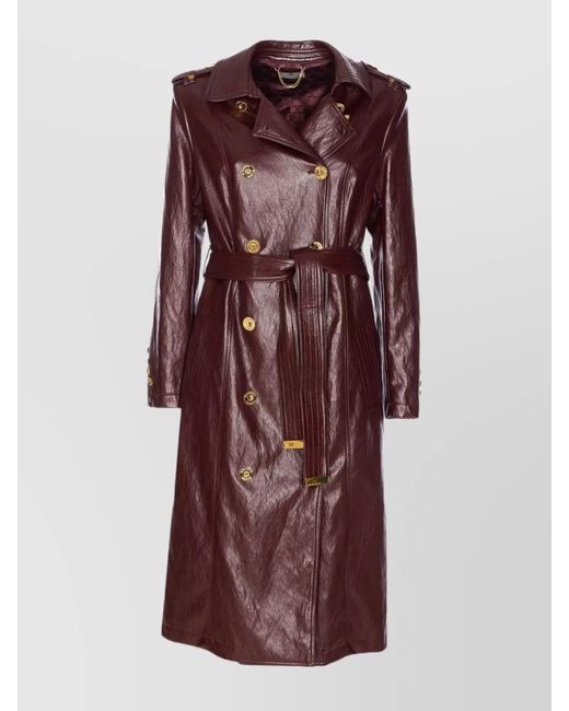 Elisabetta Franchi Purple Double-Breasted Coat With Epaulettes And Pockets