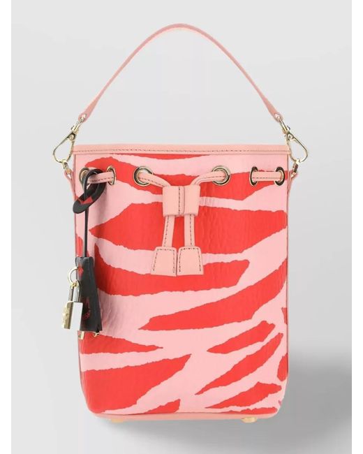MCM Red Canvas Dessau Bucket Bag With Meta Safari Print