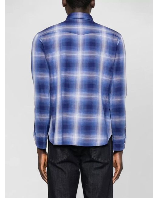 Tom Ford Blue Cotton Checked Slim-Fit Western Shirt for men