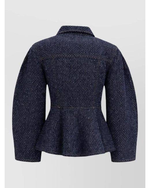 Ganni Blue Denim Tweed Peplum Jacket