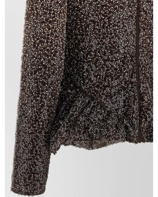 ROTATE BIRGER CHRISTENSEN Black Sequin Embellished Peplum Hem Long Sleeve Top