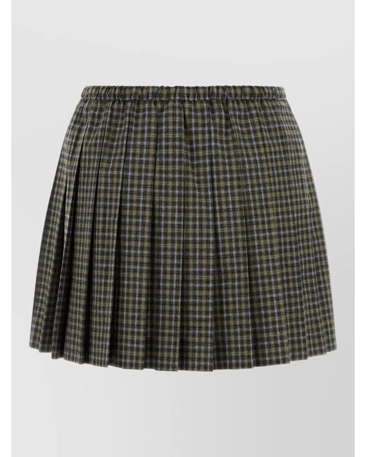 Miu Miu Black Embroidered Flannel Skirt Check Pattern