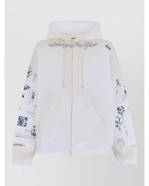 Balenciaga White Hoodie Sweatshirt Graphic Sleeves Casual Style for men