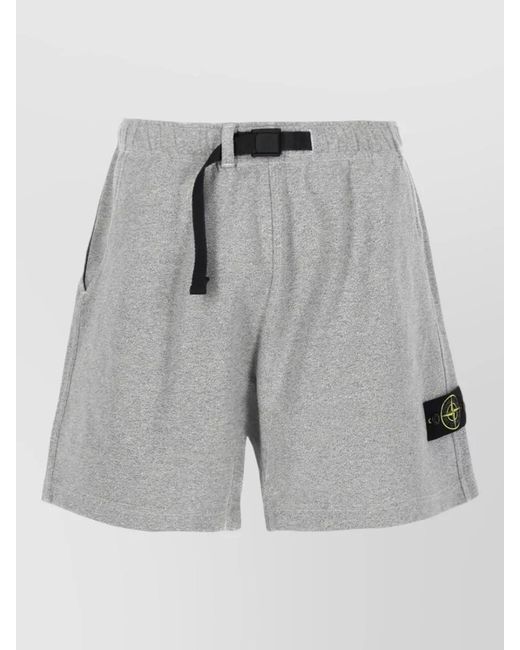 Stone Island Gray Logo Patch Shorts Side Pockets for men