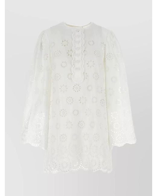 Chloé White Cotton Broderie Anglaise Mini Dress