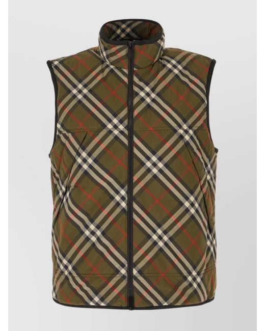 Burberry Green Quilted Sleeveless Check Gilet for men