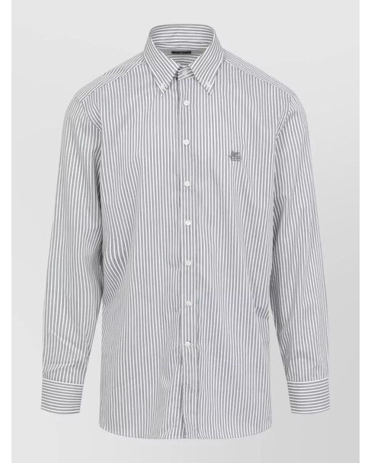 Etro White Roma Logo Shirt Long Sleeve Stripe for men