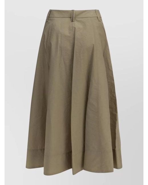 Brunello Cucinelli Green Sartorial Midi Skirt High Waist Pleats Pockets