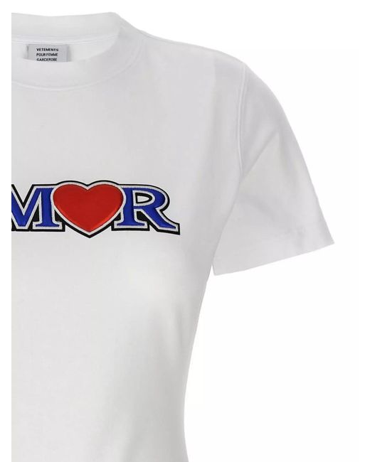 Vetements White Love Crew Neck Embroidered Graphic Print T-Shirt