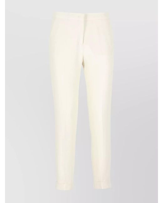 Etro White Straight Trousers With Back Pocket And Turn-Up