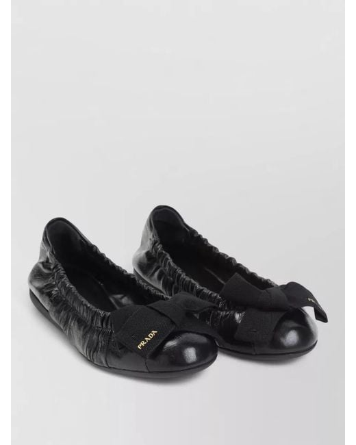 Prada Black Calf Leather Gathered Ballerina Shoes