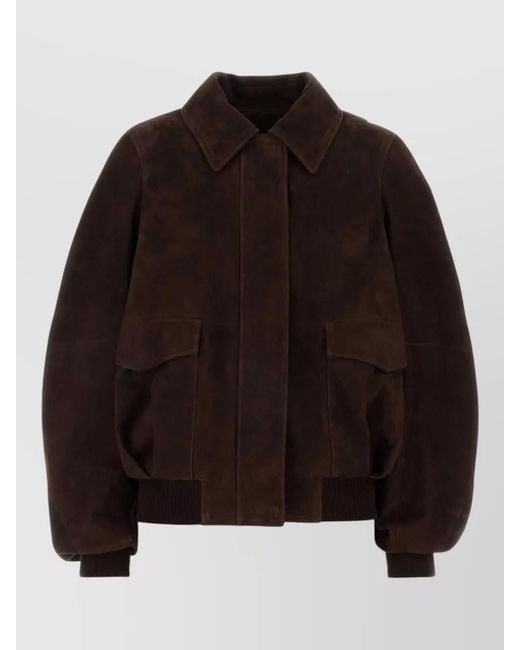 Loewe Brown Suede Jacket Collared Design Front Pockets