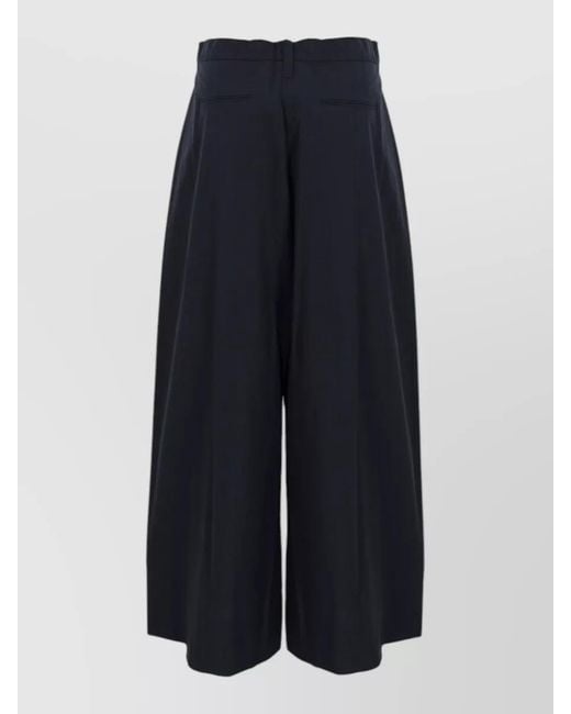 Max Mara Blue Cotton Wide-Leg Tailored Shorts