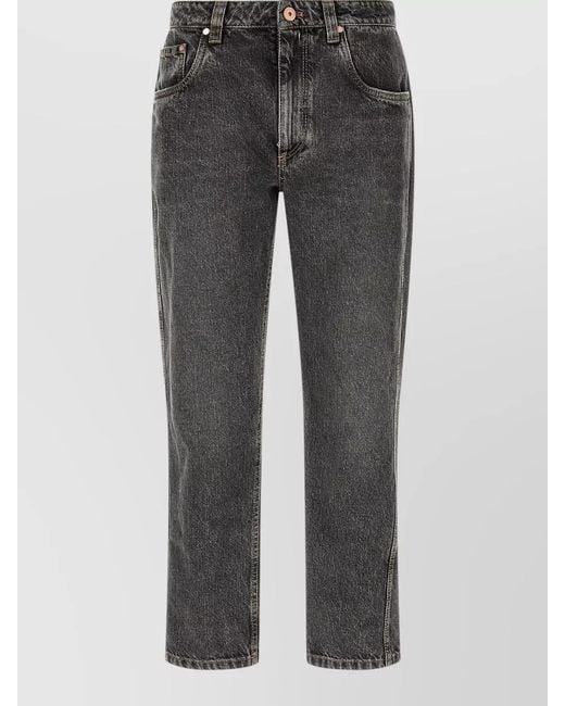 Brunello Cucinelli Gray Monile Cropped Straight Leg Denim Jeans