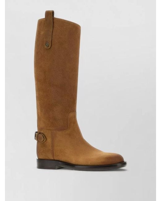 Burberry Brown Suede Cavalier Boots Buckle Detail Tall