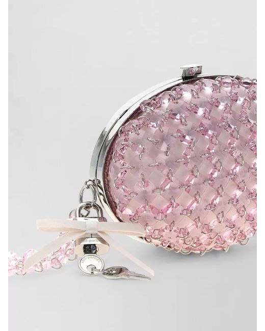 Self-Portrait Pink Crystal Chain Mini Clutch Oval Strap
