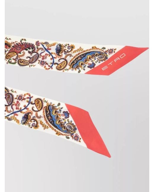Etro White Silk Foulard Paisley Pattern Contrast Border