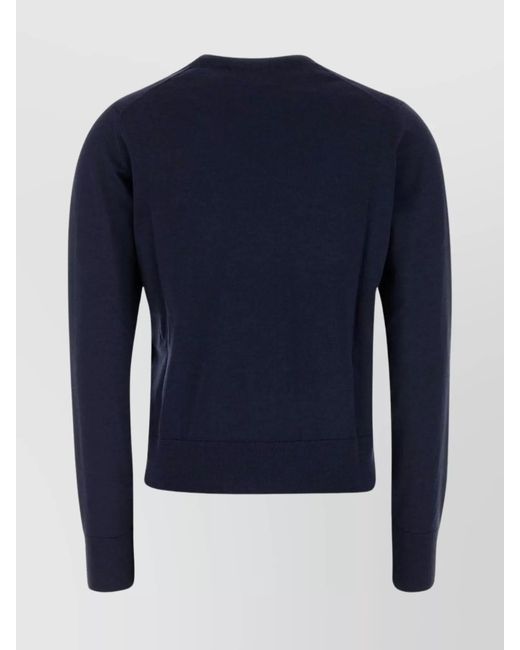 Maison Kitsuné Blue Merino Wool Mélange Ribbed-Knit Crew-Neck Jumper