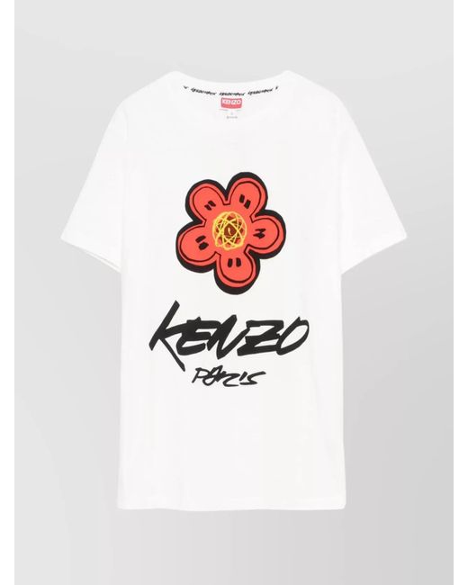 KENZO White Futura Loose T-Shirt Boke Flower Crew