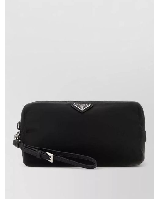 Prada Black Canvas Beauty Case Clutch Wrist Strap