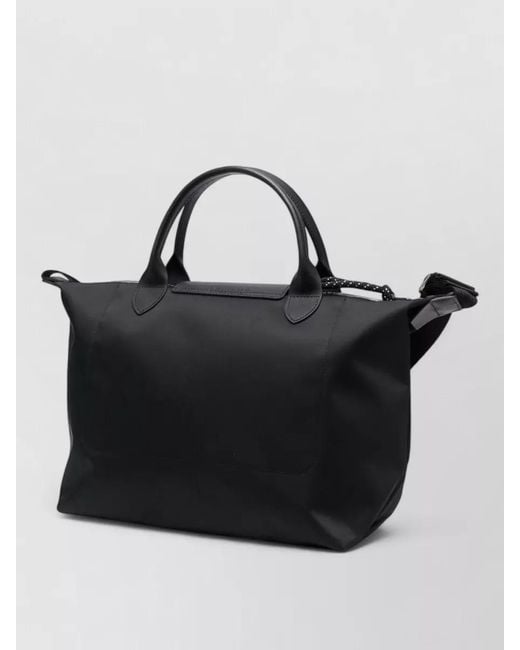 Longchamp Black Tote Bag Adjustable Strap Flap Pocket