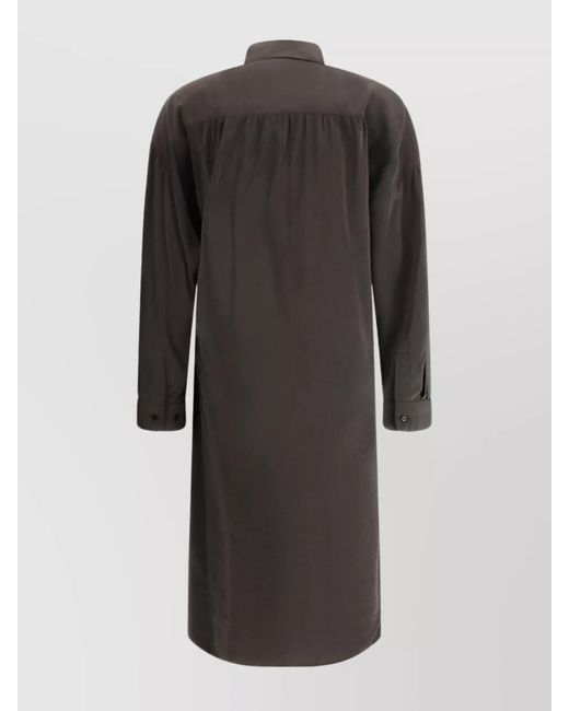 Lemaire Black Silk Relaxed-Fit Straight Collar Twisted Midi Dress